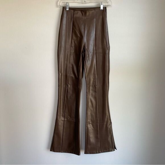 Abercrombie & Fitch Vegan Leather Brown Flare Pants - Picture 1 of 10